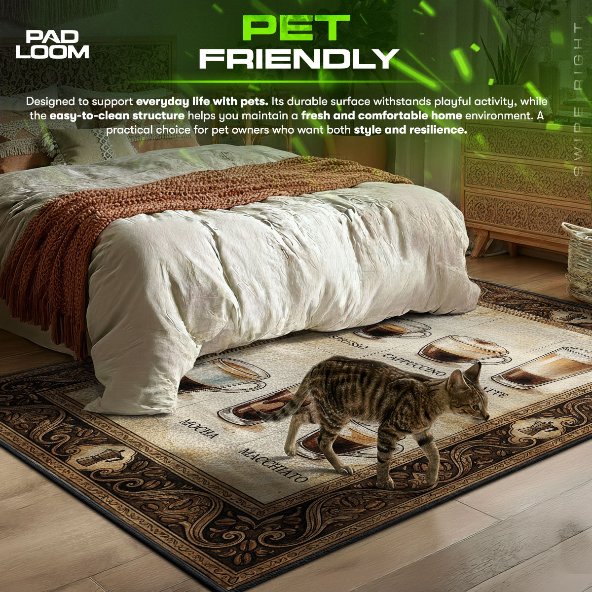 Coffee Drinks themed area rug for home decor fans