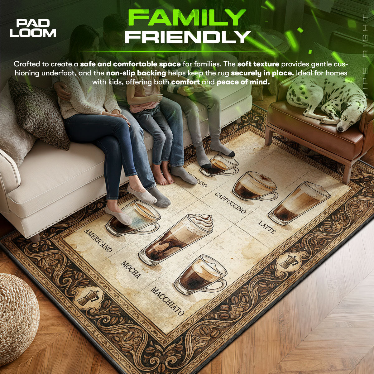 Floor character design printed on rug