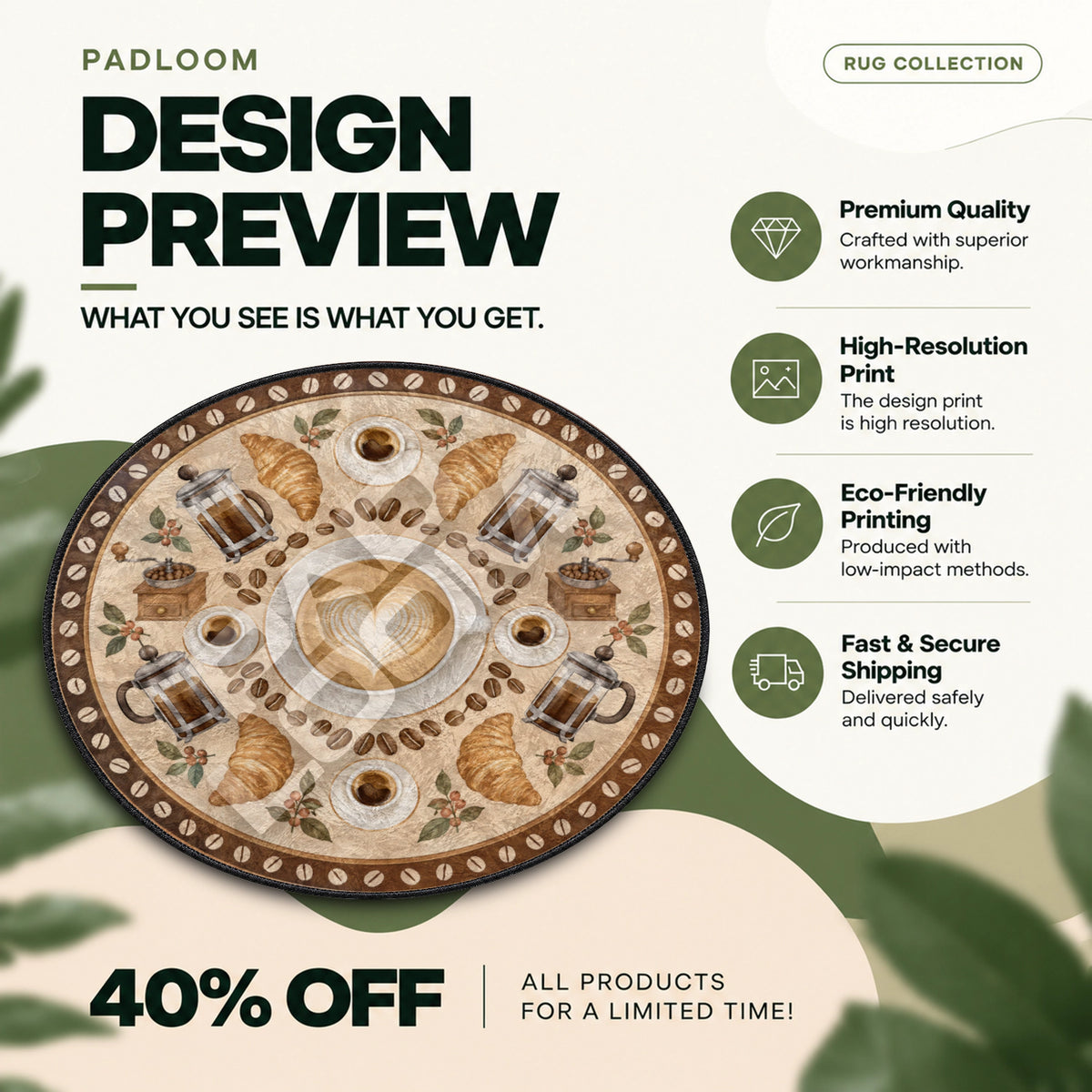 Coffee Latte vintage round rug full design preview