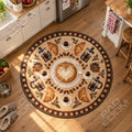 Coffee Latte vintage round rug in a styled room - vintage circle area rug