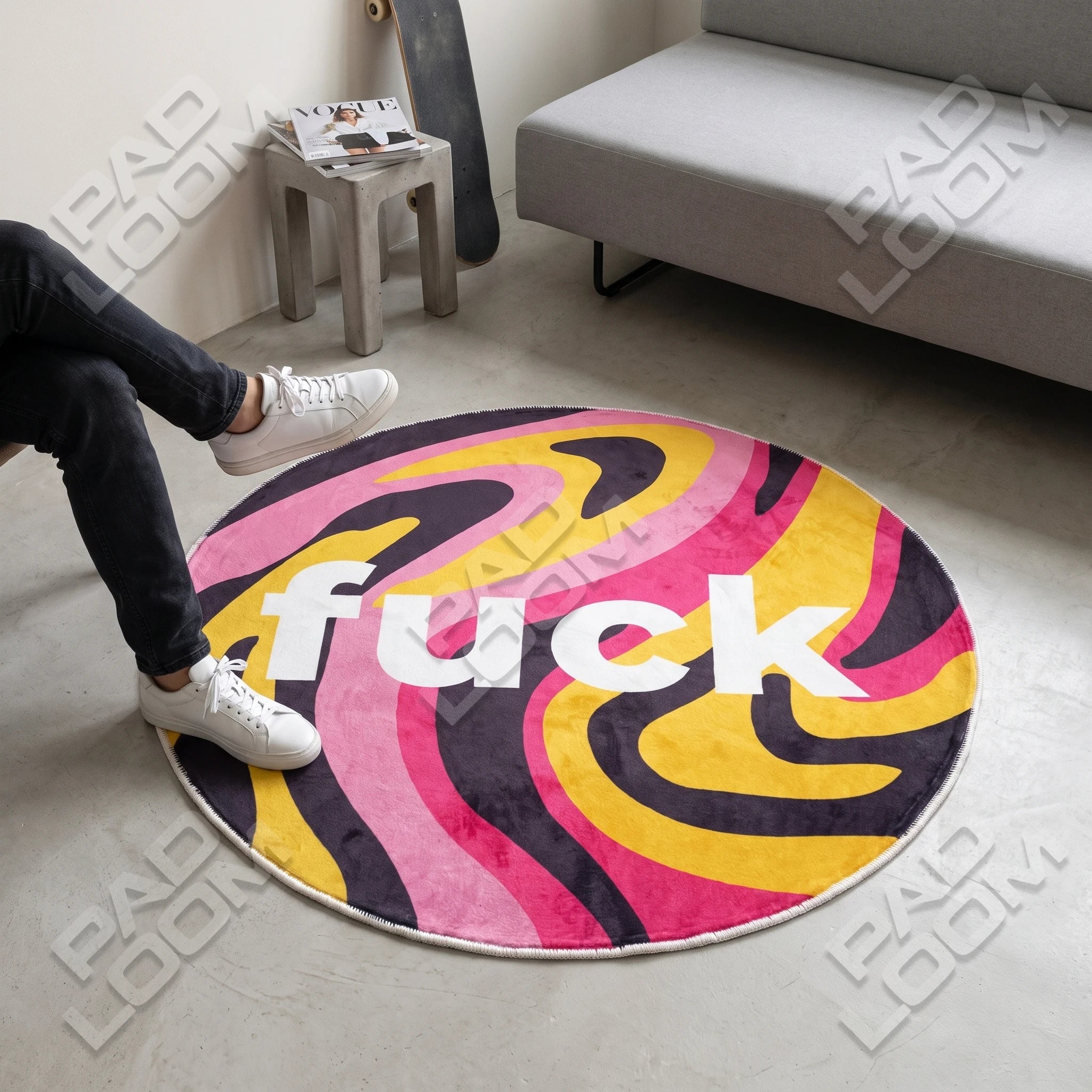 Colorful Statement shaped rug shown in a room setting