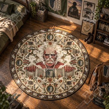 Colossal Titan Wall Attack on Titan round rug on a bedroom floor - Attack on Titan chair mat