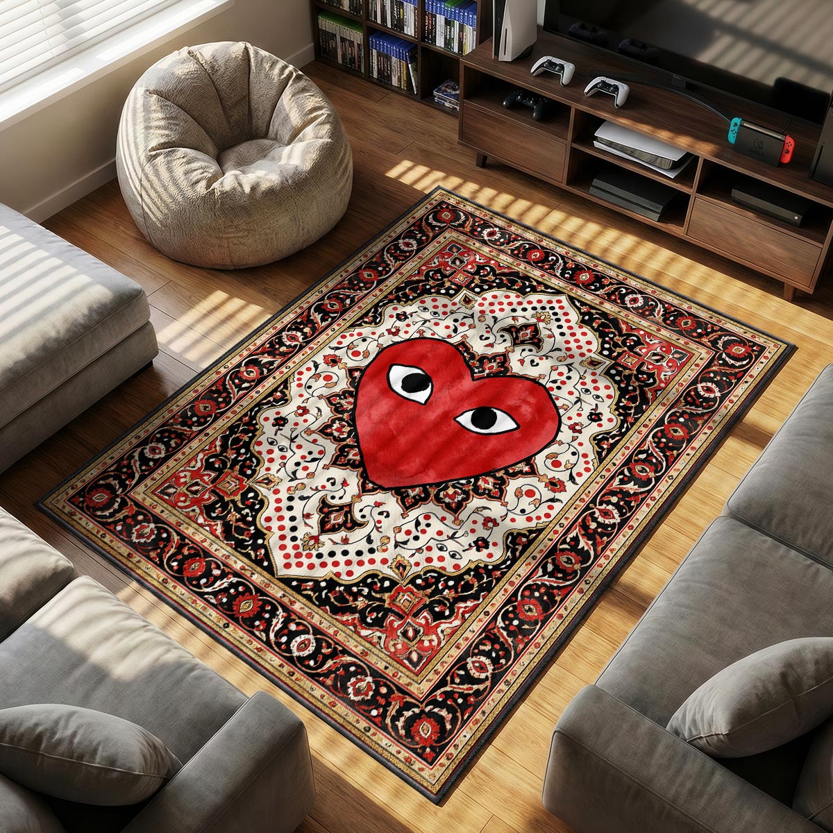 COMME des themed area rug for home decor fans