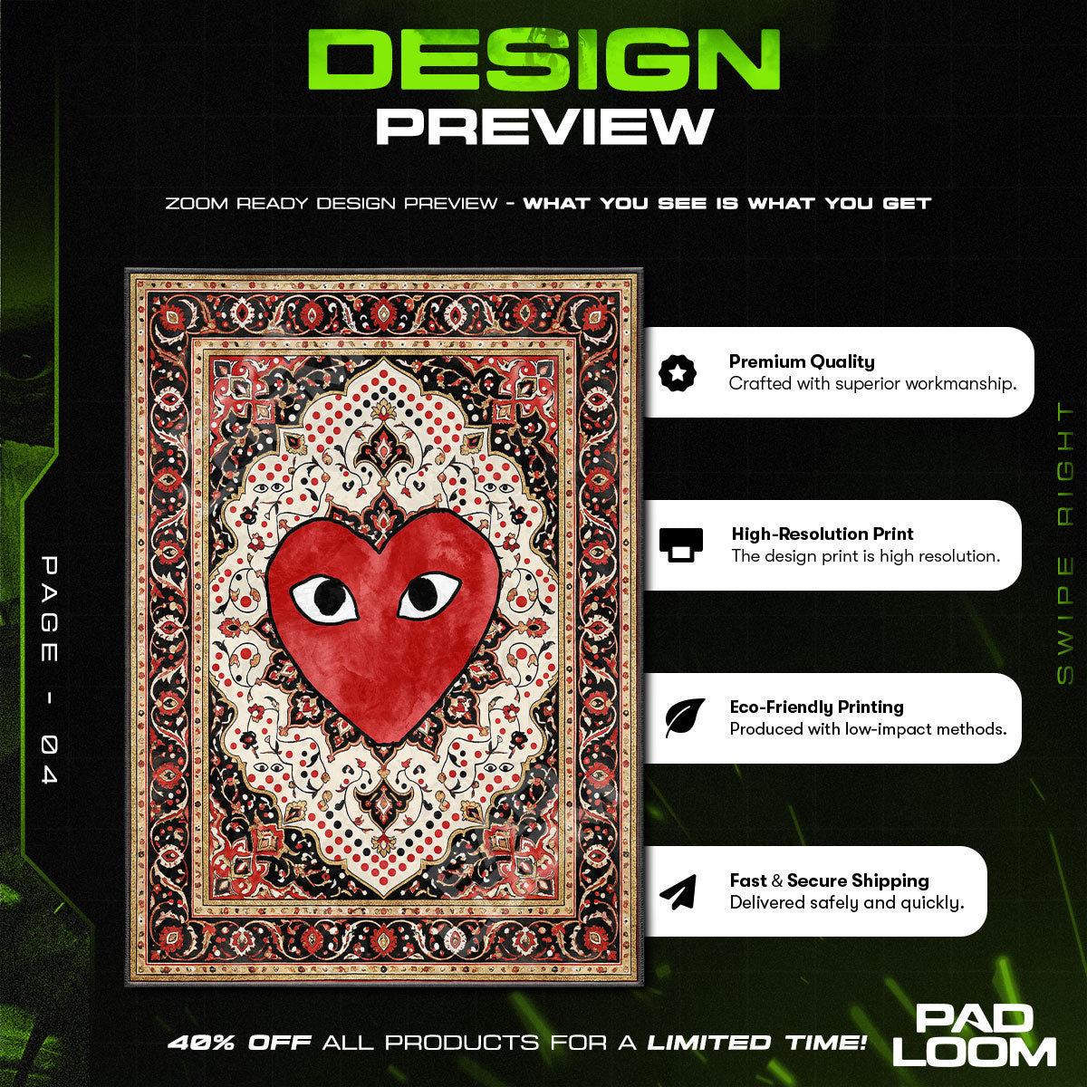 Floor character design printed on rug