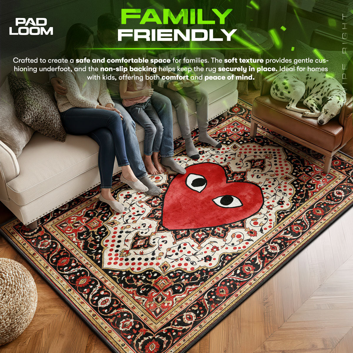 COMME area rug showing full home decor artwork
