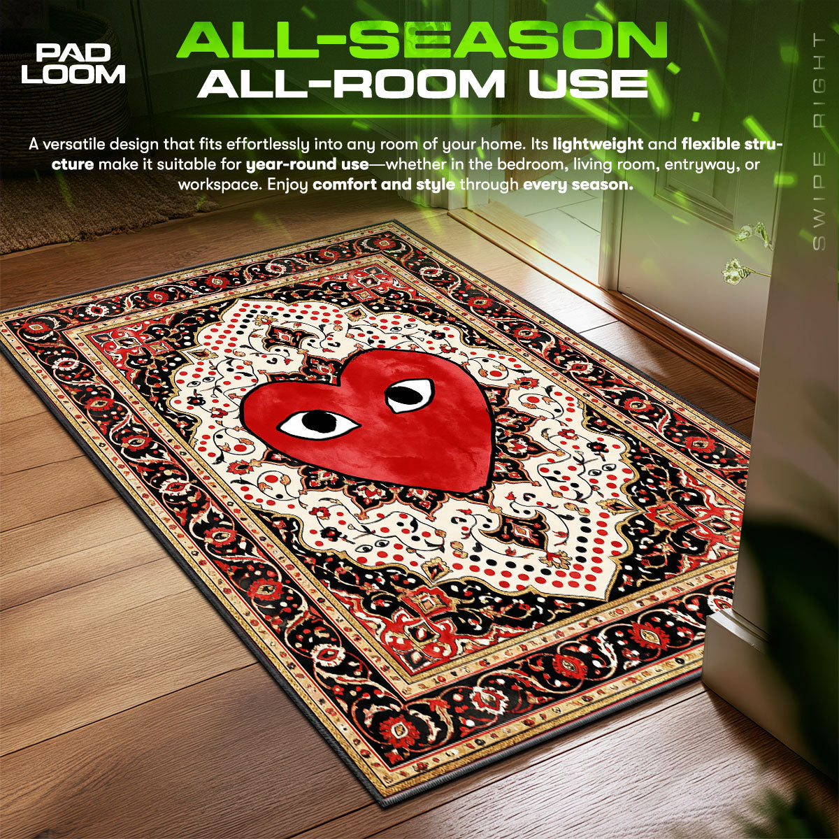 COMME des GARÇONS Play Heart Streetwear Floor fan rug — premium quality print
