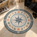 Kompassrose Marineblau runder Teppich im Wohnraum - Maritimer Teppich rund