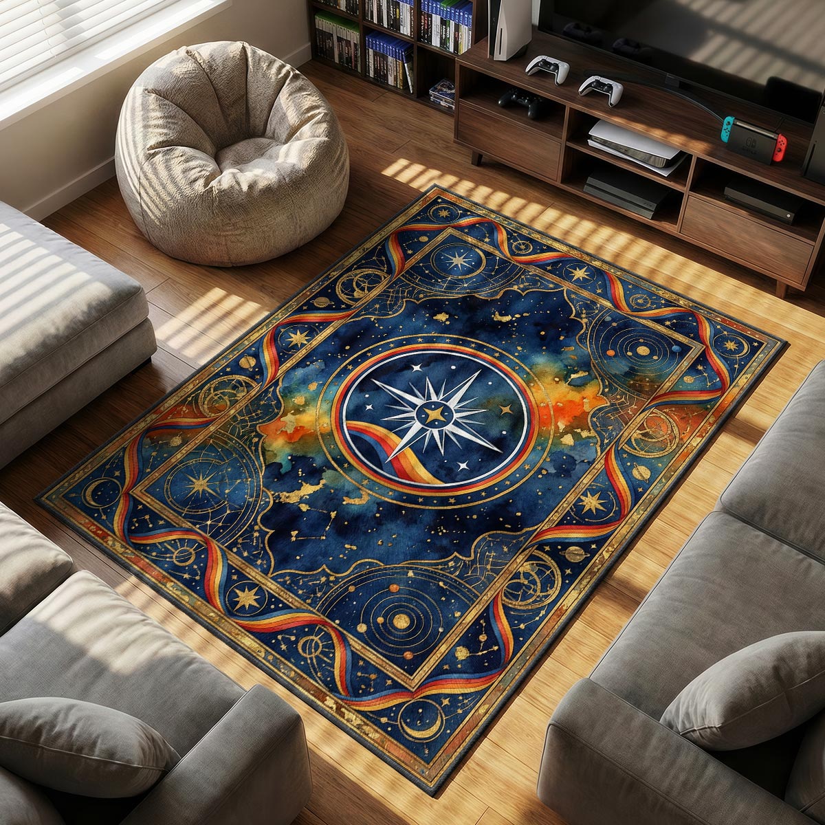 Constellation Celestial themed area rug for home decor fans