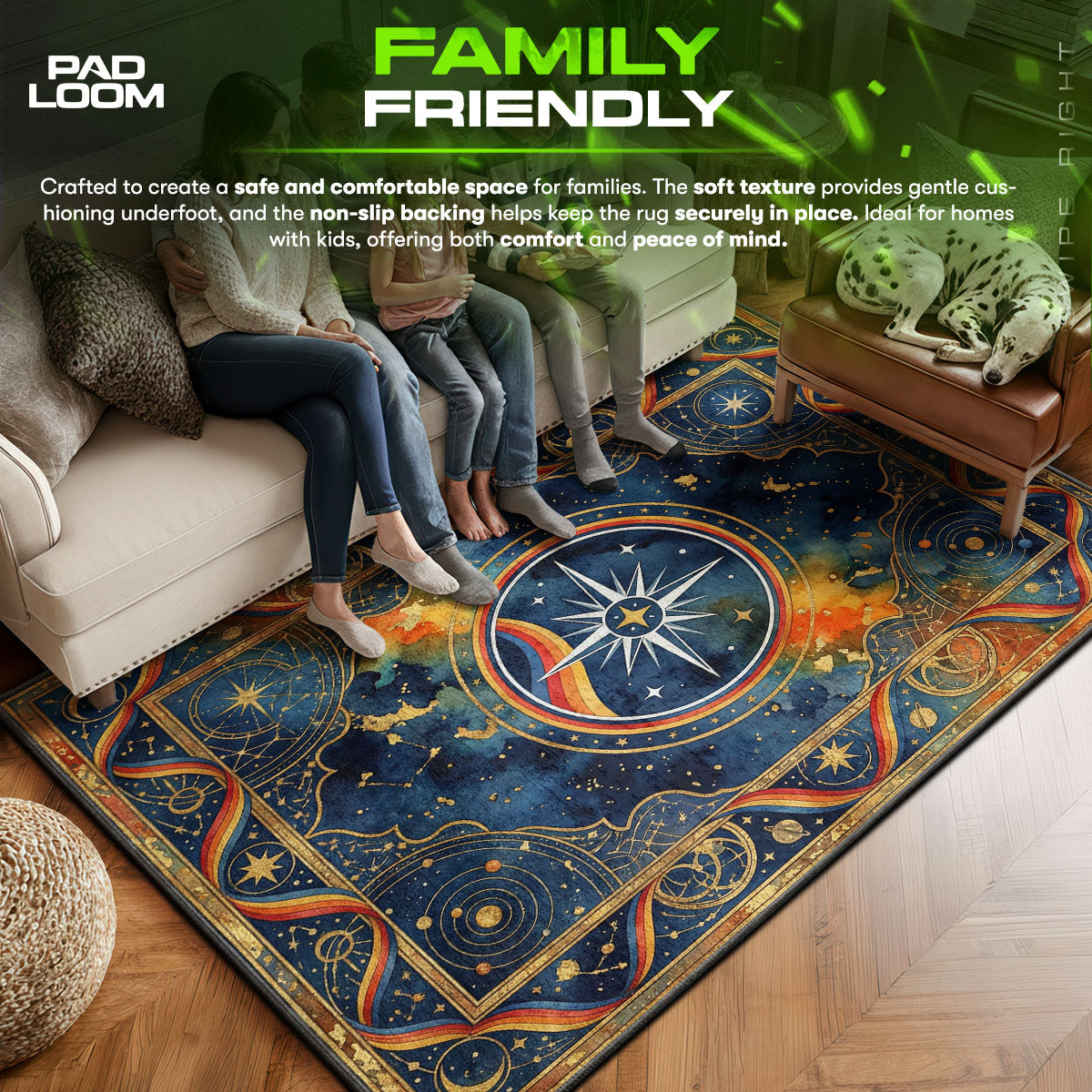 Constellation area rug showing full home decor artwork