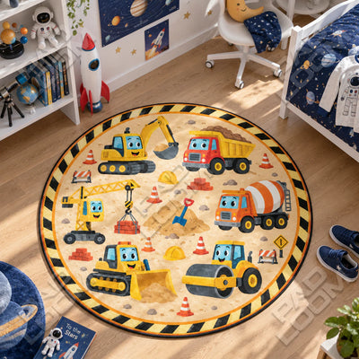 Baustellen-Crew Runder Teppich - Kinderteppich rund