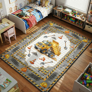 yellow construction dump truck tools kids bedroom area rug