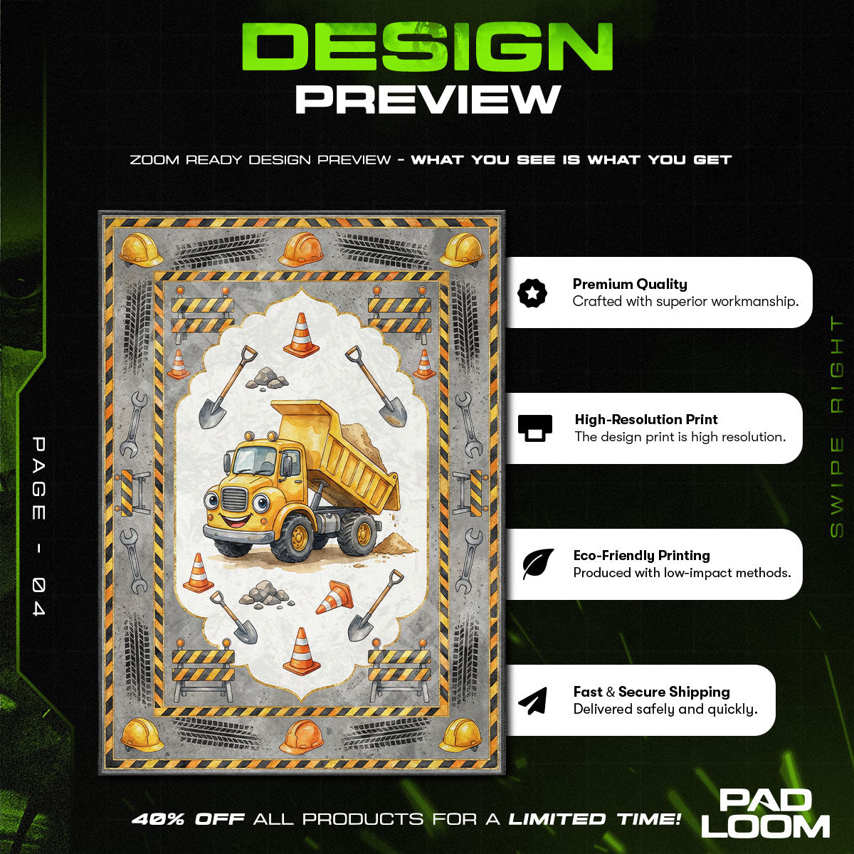 Construction Dump Truck Rug - Kids Floor Mat