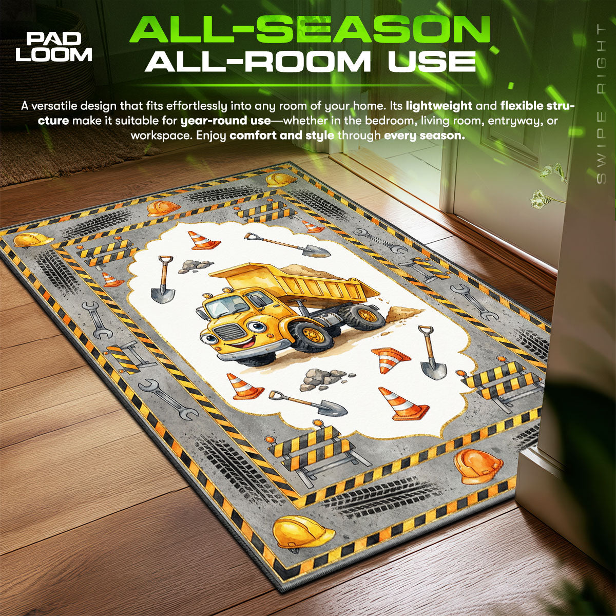 Construction Dump Truck Rug - Kids Floor Mat