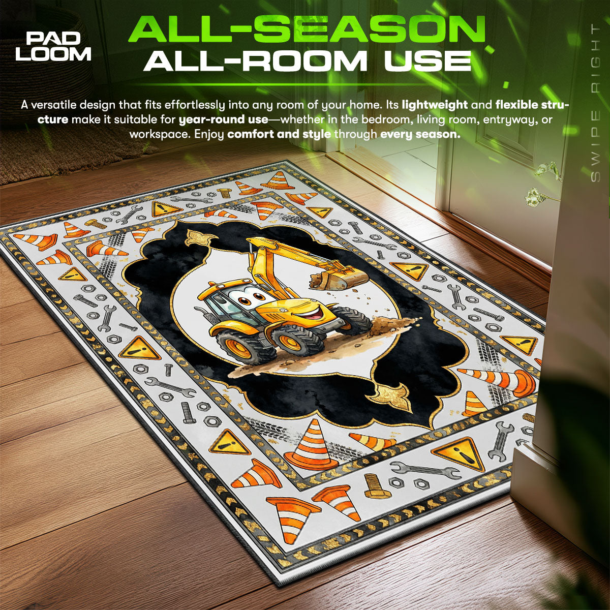 Construction Excavator Truck Kids fan rug — premium quality print