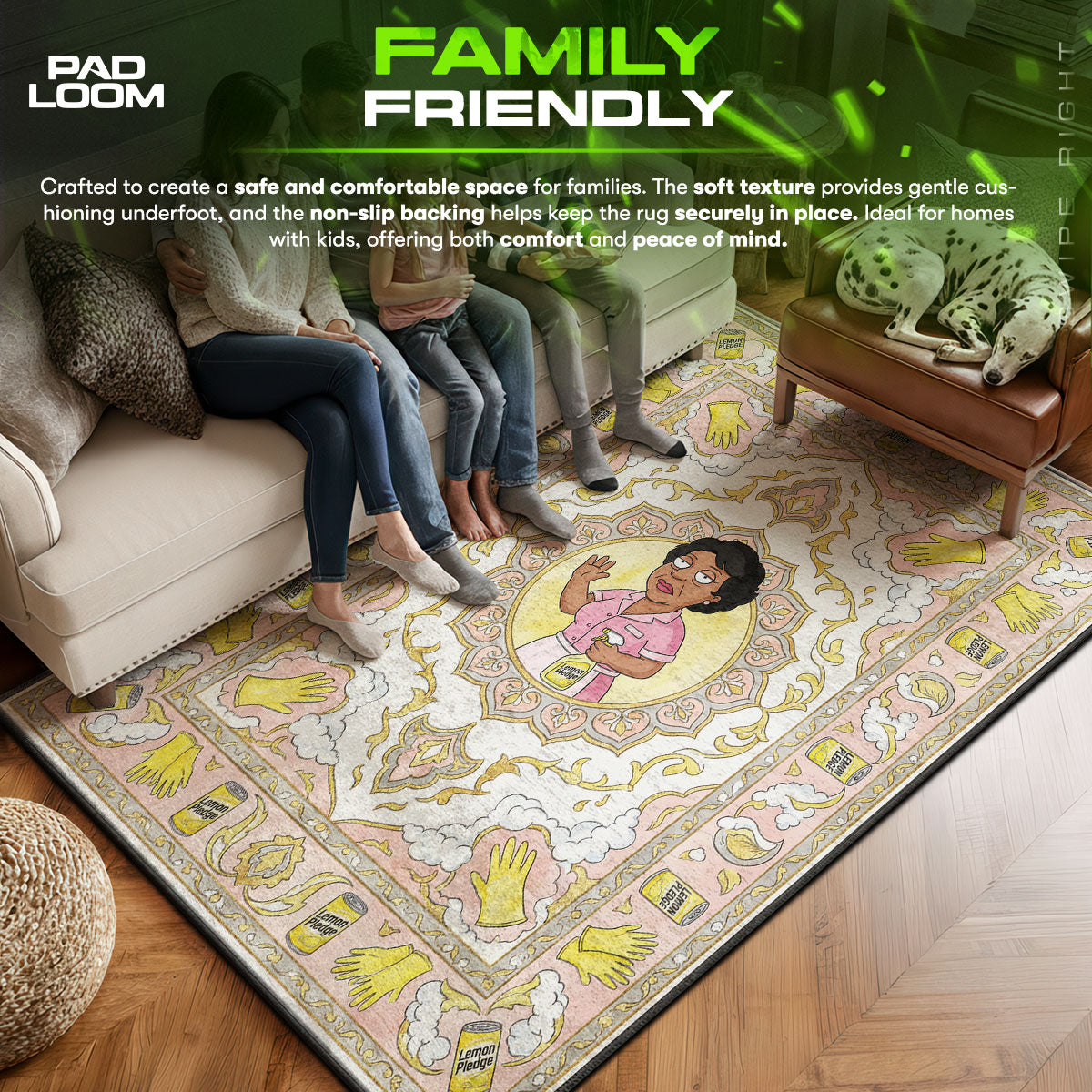 Consuela area rug showing full home decor artwork