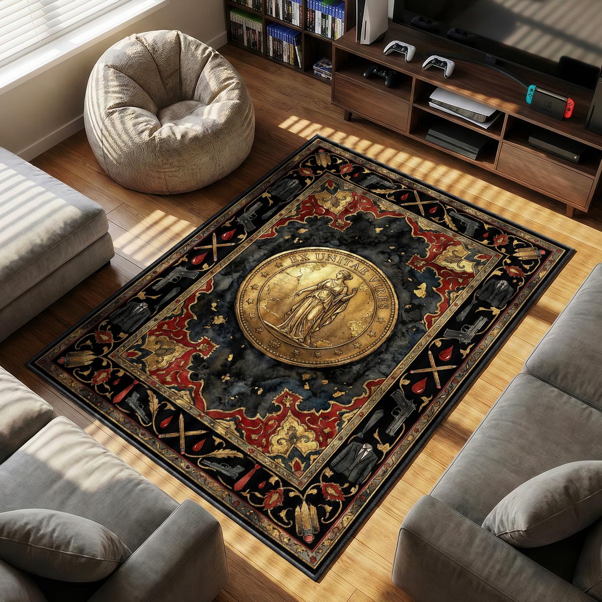 Continental Gold themed area rug for home decor fans
