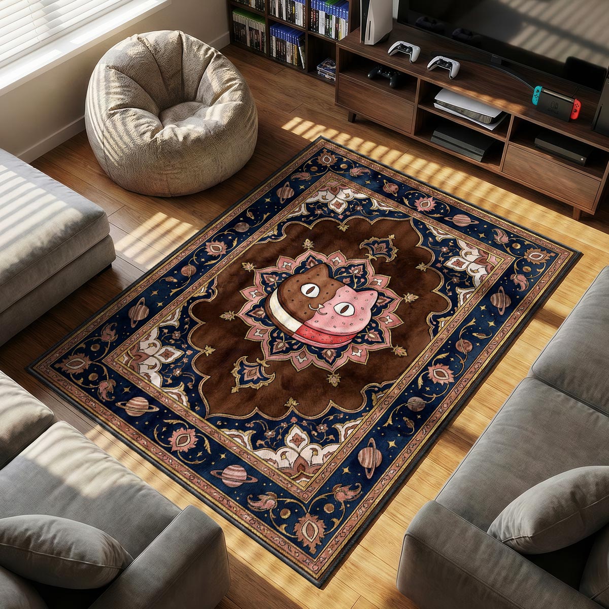 Cookie Cat themed area rug for home decor fans