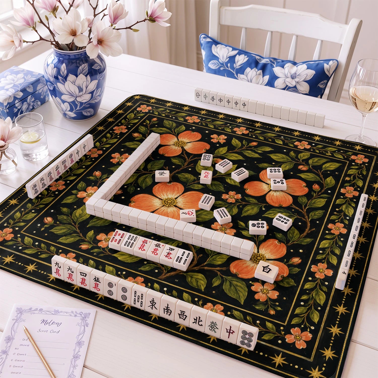 Coral Dogwood mahjong mat – M (60x60 cm) and L (81x81 cm) sizes