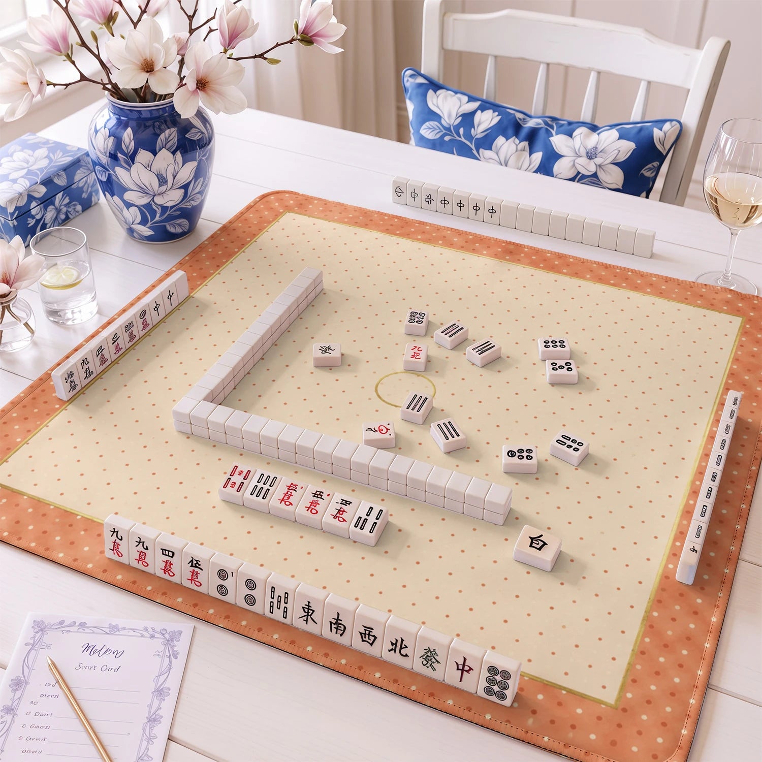 Coral Dot mahjong mat – M (60x60 cm) and L (81x81 cm) sizes