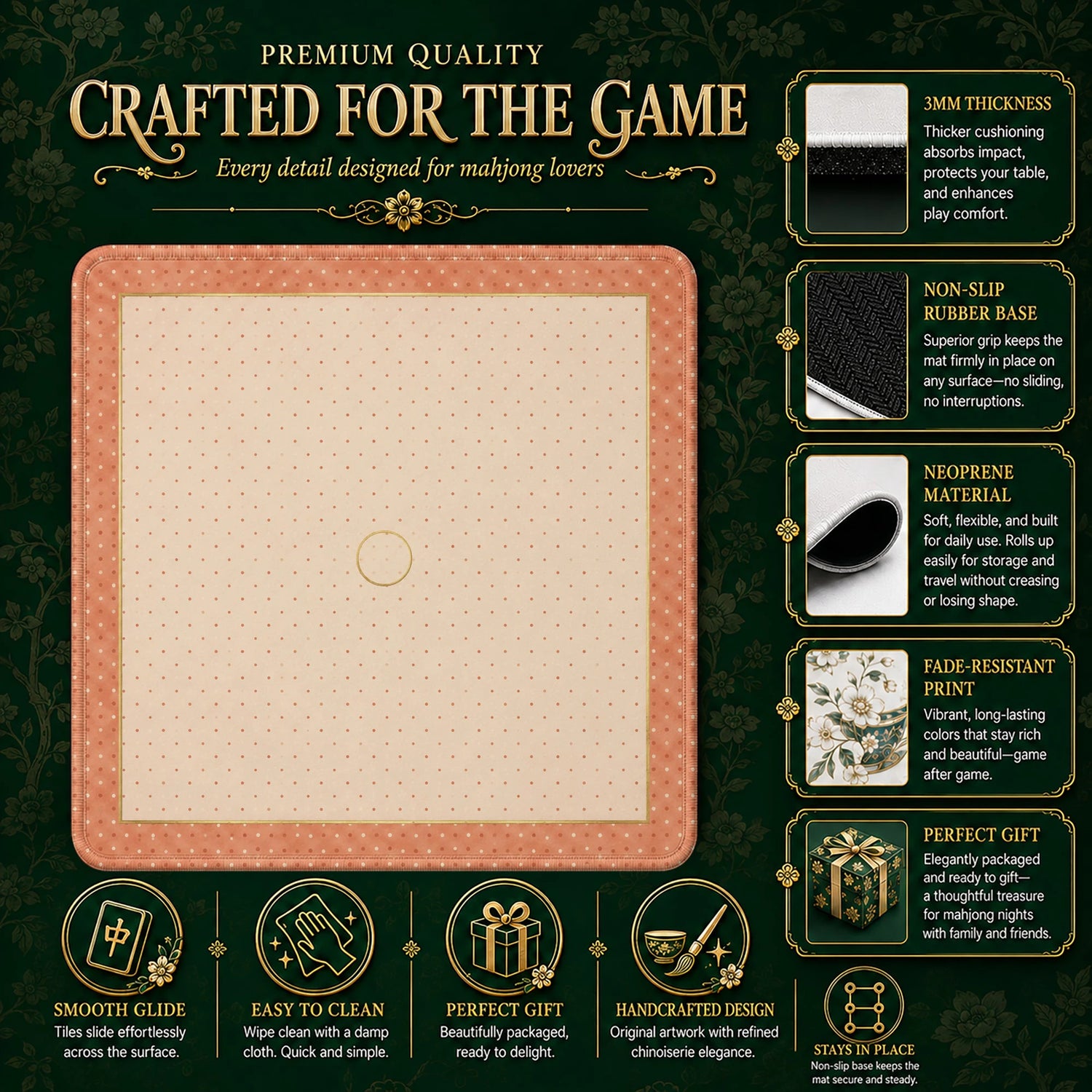 Coral Dot Mahjong Mat – neoprene mah jongg table mat