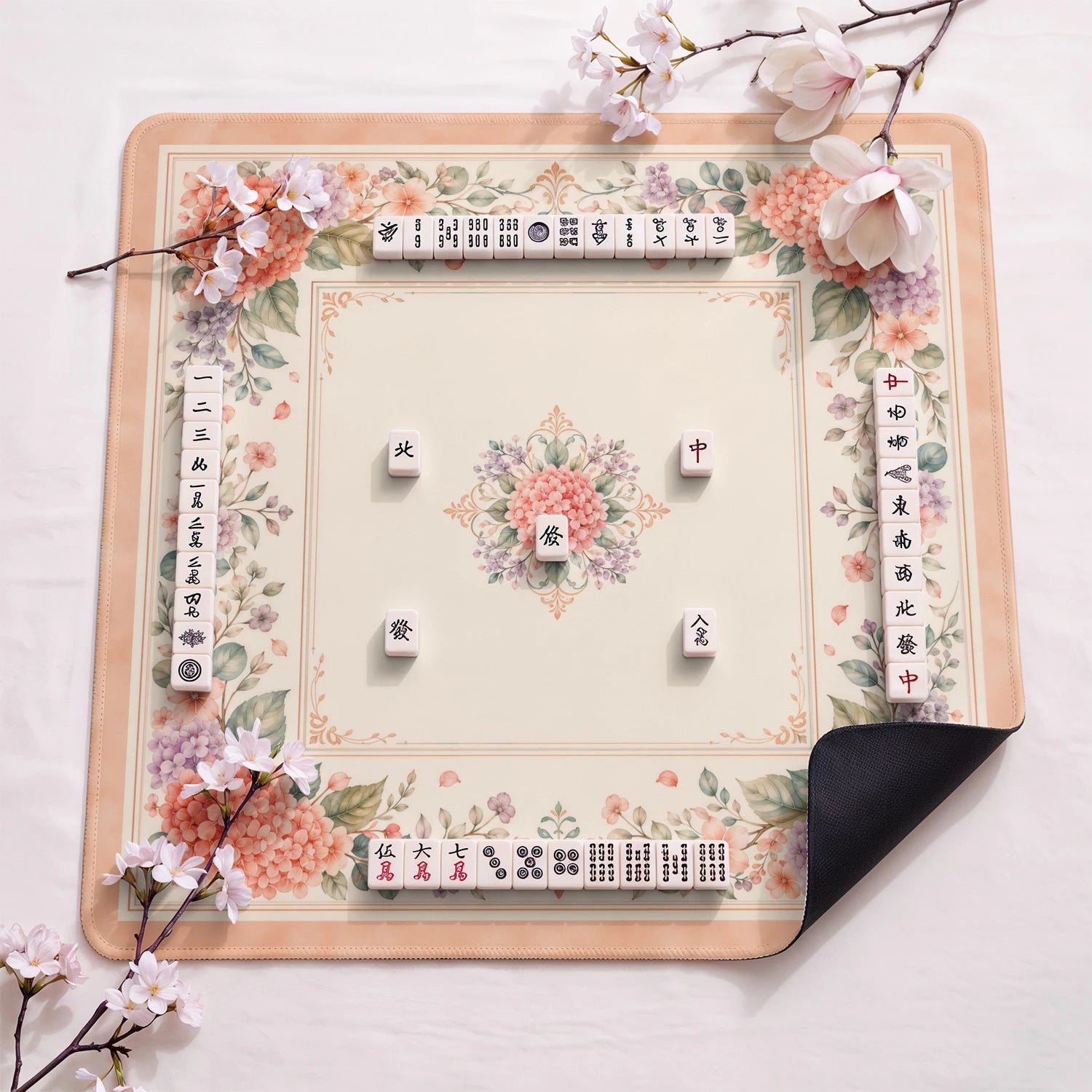 Coral Hydrangea Mahjong Mat - Mah Jongg Mat