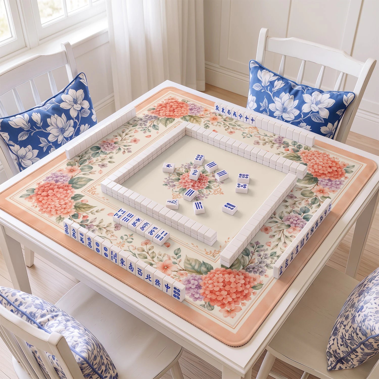 Coral Hydrangea Mahjong Mat - Mah Jongg Mat
