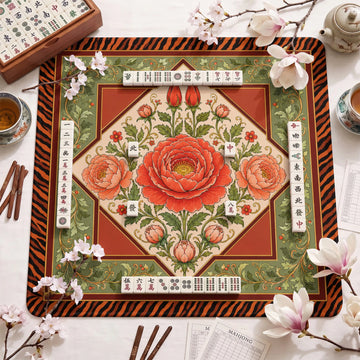 Coral Peony Mahjong Mat - Mah Jongg Table Mat