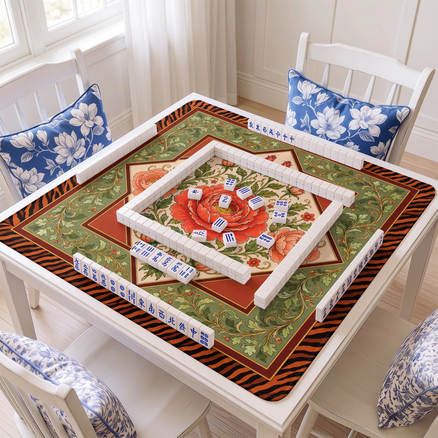 Coral Peony Mahjong Mat - Mah Jongg Table Mat