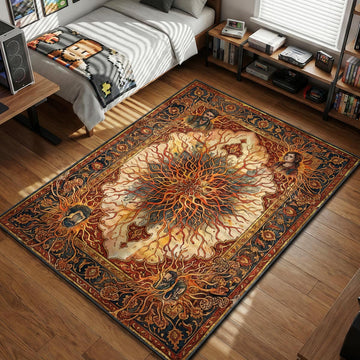 The Last of Us Cordyceps fungal spread design with Joel and Ellie portraits tapestry style gaming area rug and floor mat