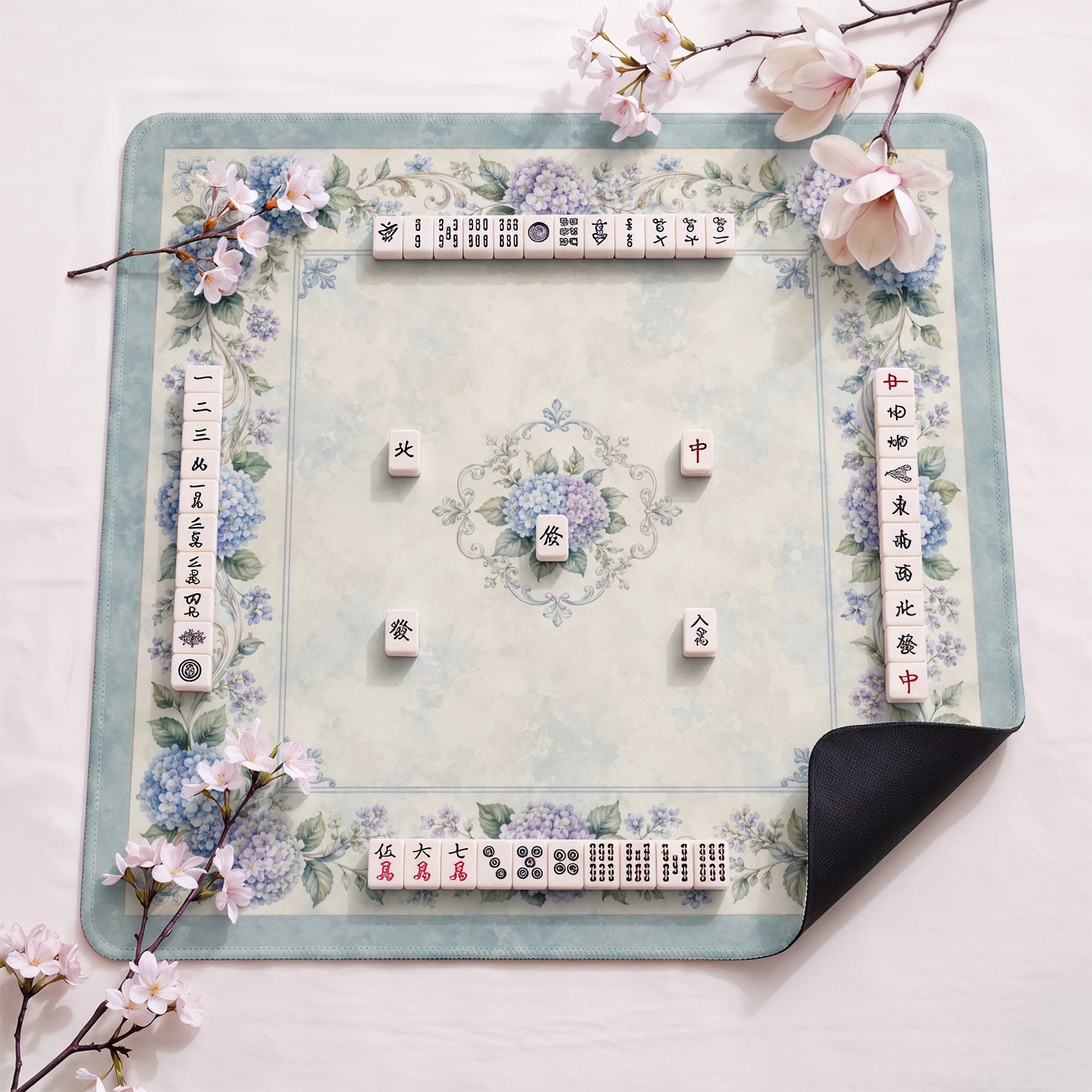 Cornflower Hydrangea Mahjong Mat - Mah Jongg Mat