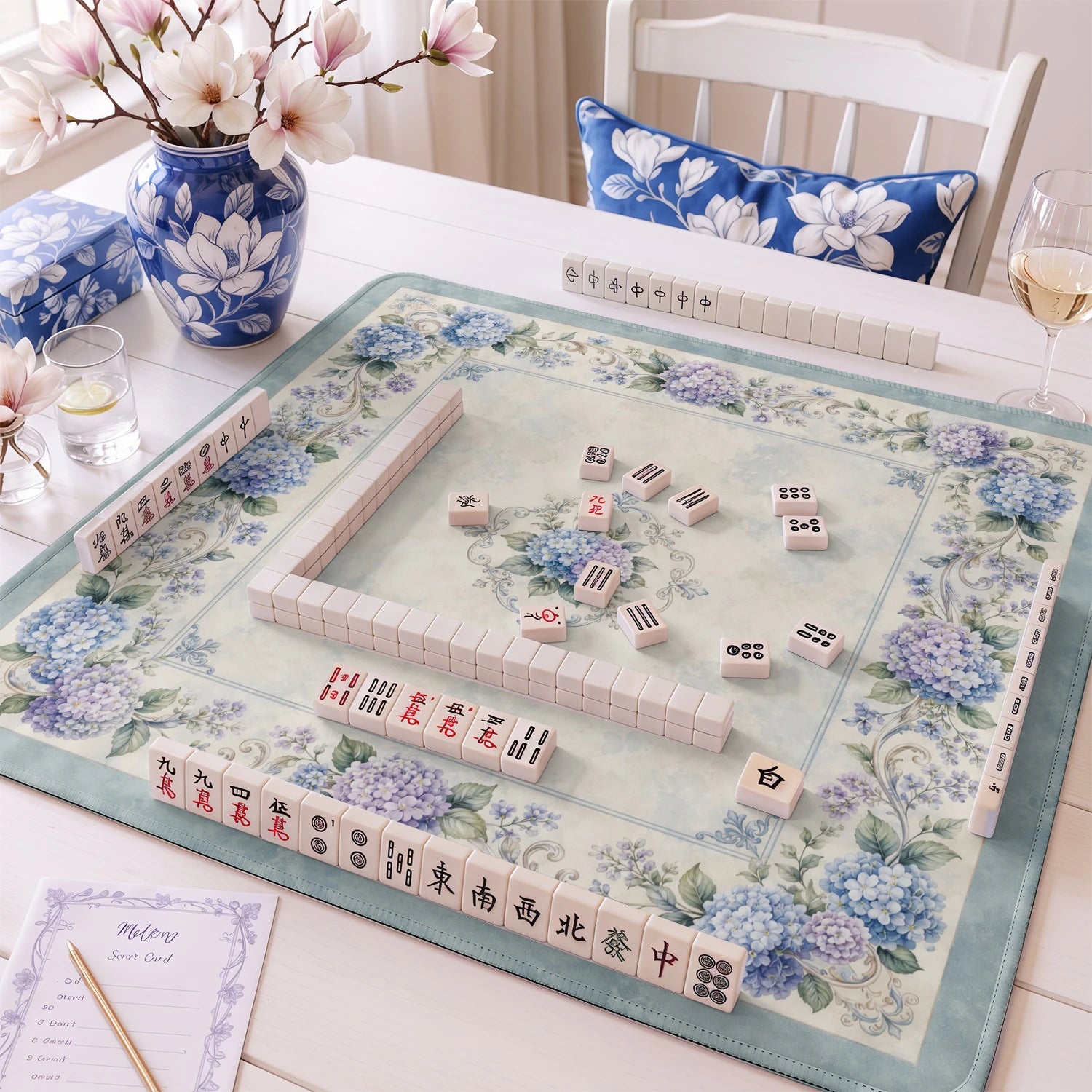 Cornflower Hydrangea Mahjong Mat - Mah Jongg Mat