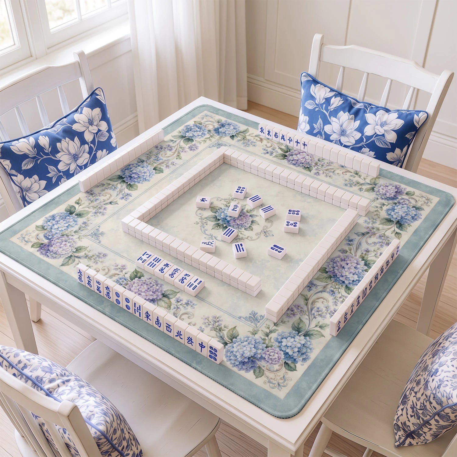 Cornflower Hydrangea Mahjong Mat - Mah Jongg Mat