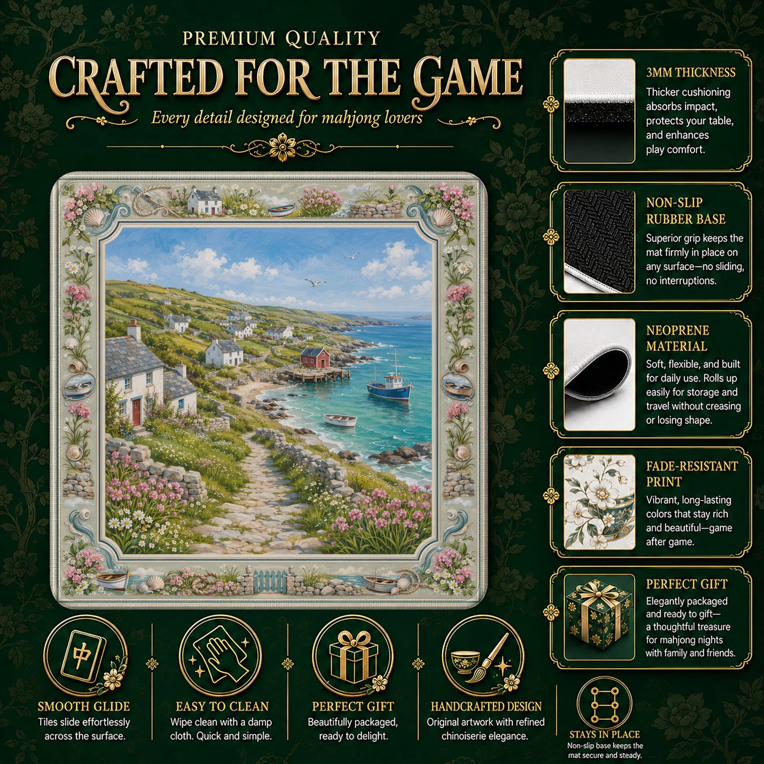 Cornish Cove Mahjong Mat – neoprene mah jongg table mat
