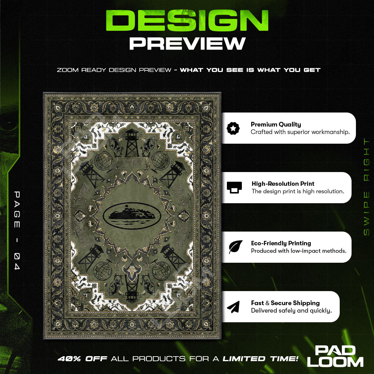 Floor character design printed on rug