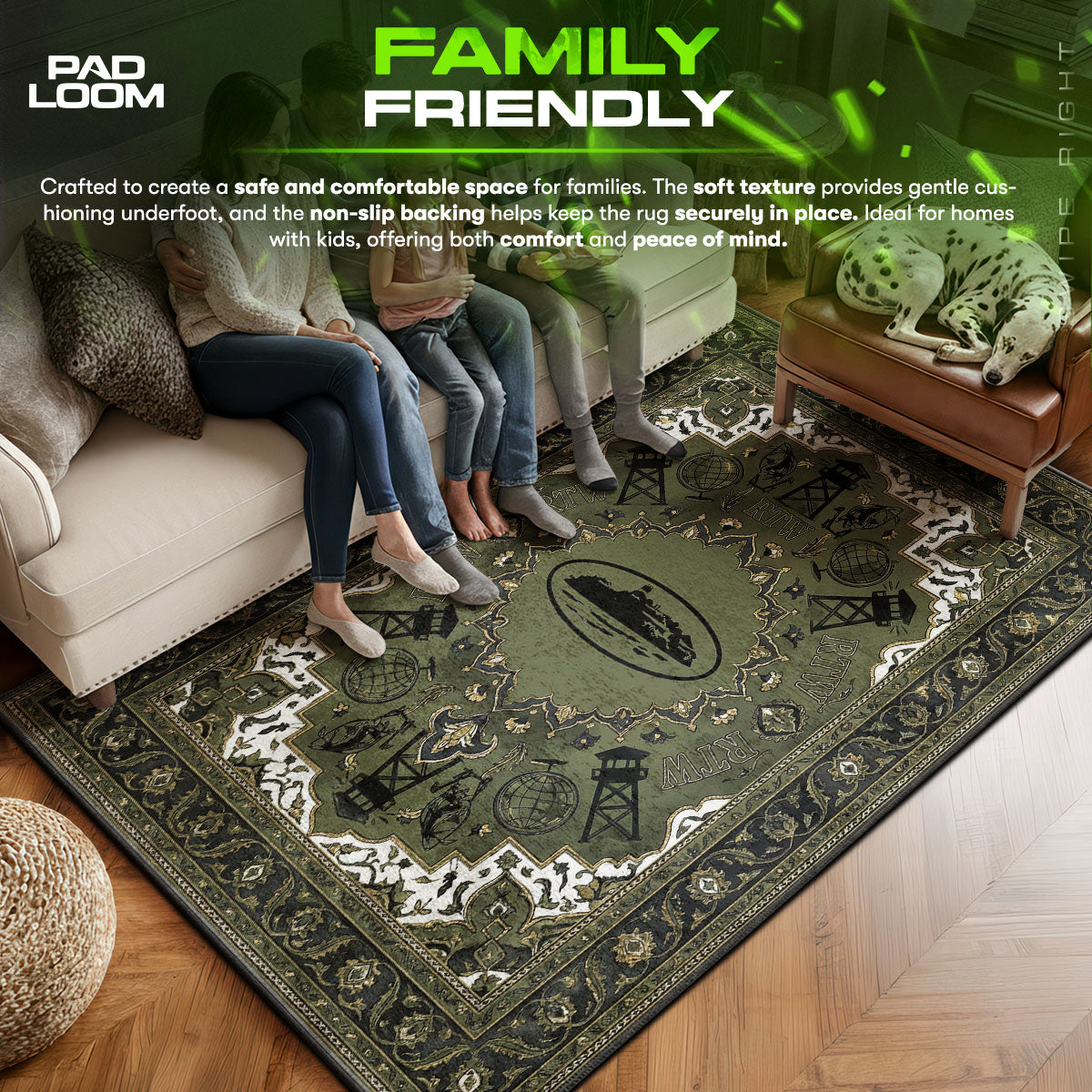 Corteiz area rug showing full home decor artwork