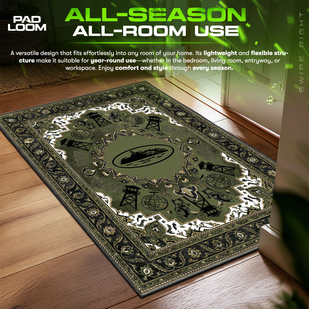 Corteiz Alcatraz Green Streetwear Floor fan rug — premium quality print