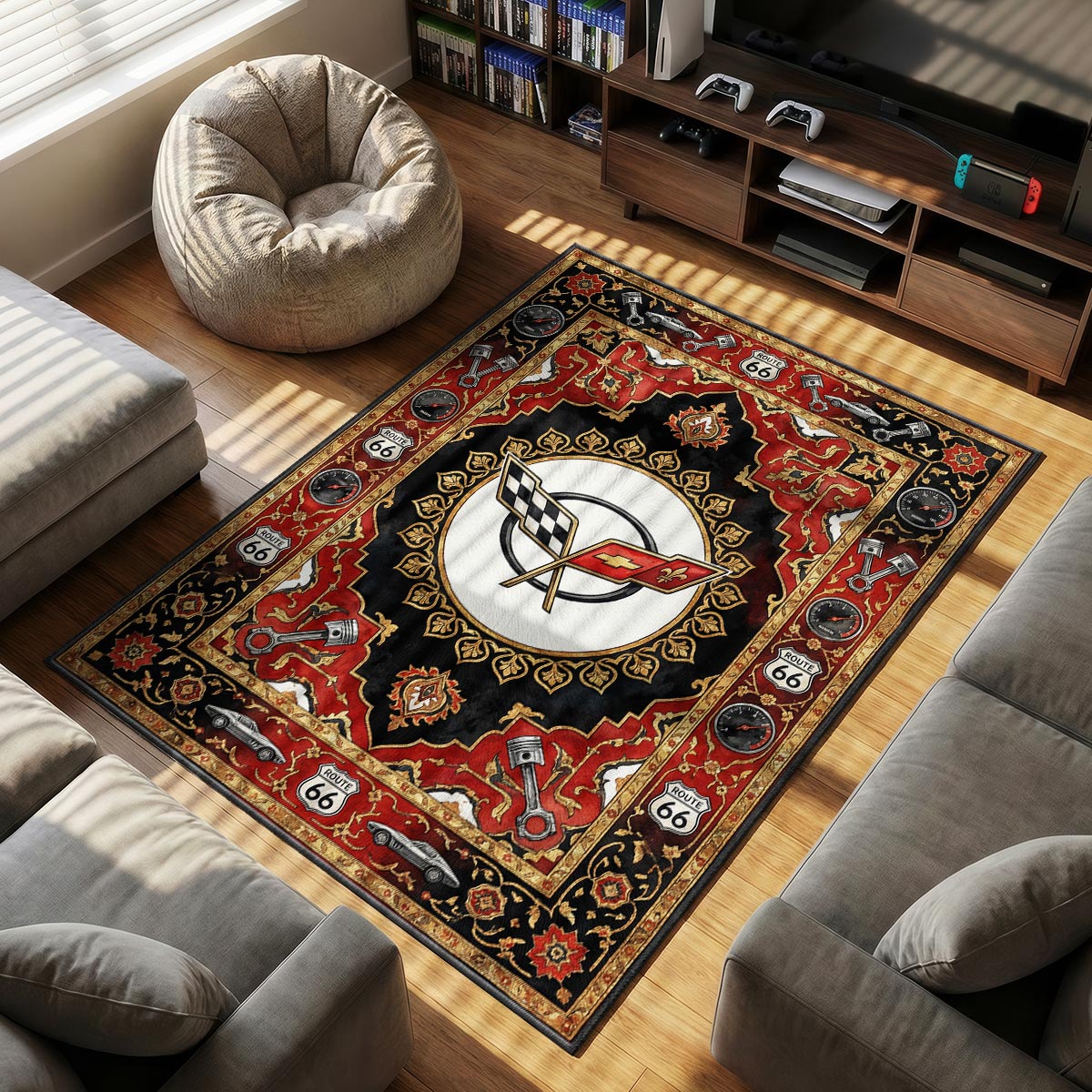 Corvette Route themed area rug for home decor fans