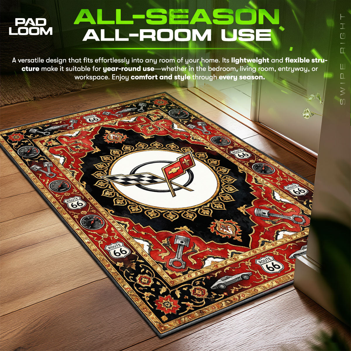 Corvette Route Muscle Floor fan rug — premium quality print