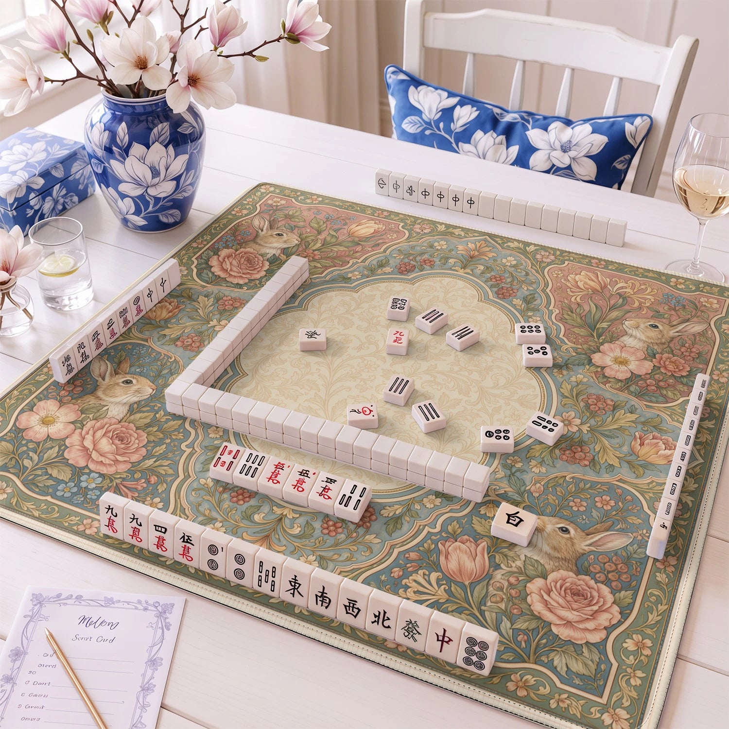 Cottage Rabbit mahjong mat – M (60x60 cm) and L (81x81 cm) sizes