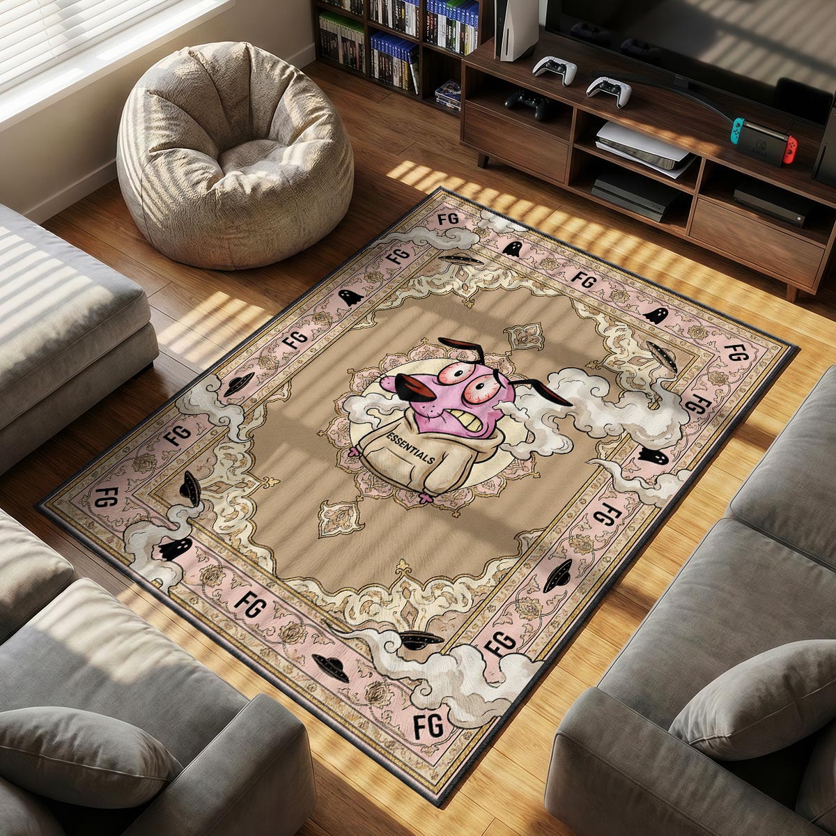 Courage Cowardly themed area rug for home decor fans