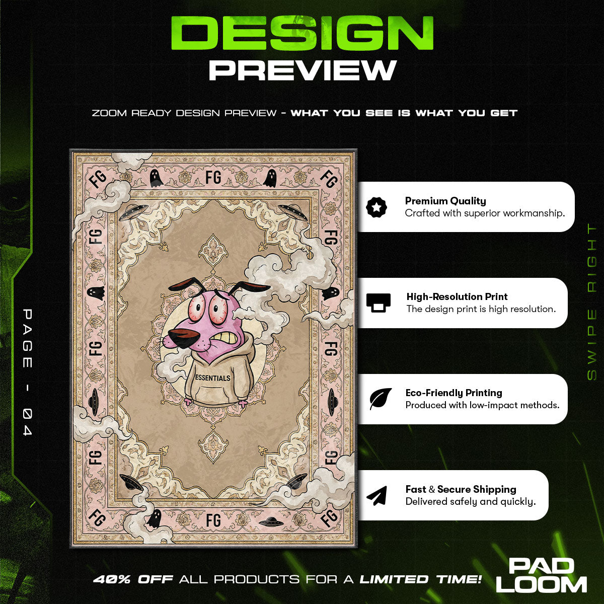 Floor character design printed on rug