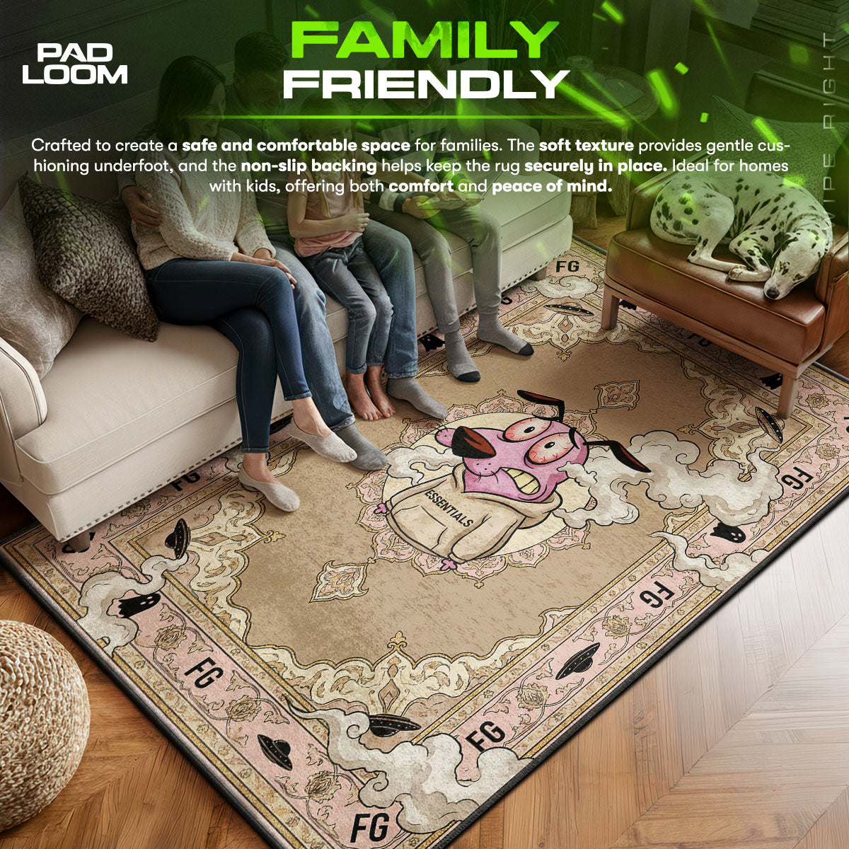 Courage area rug showing full home decor artwork
