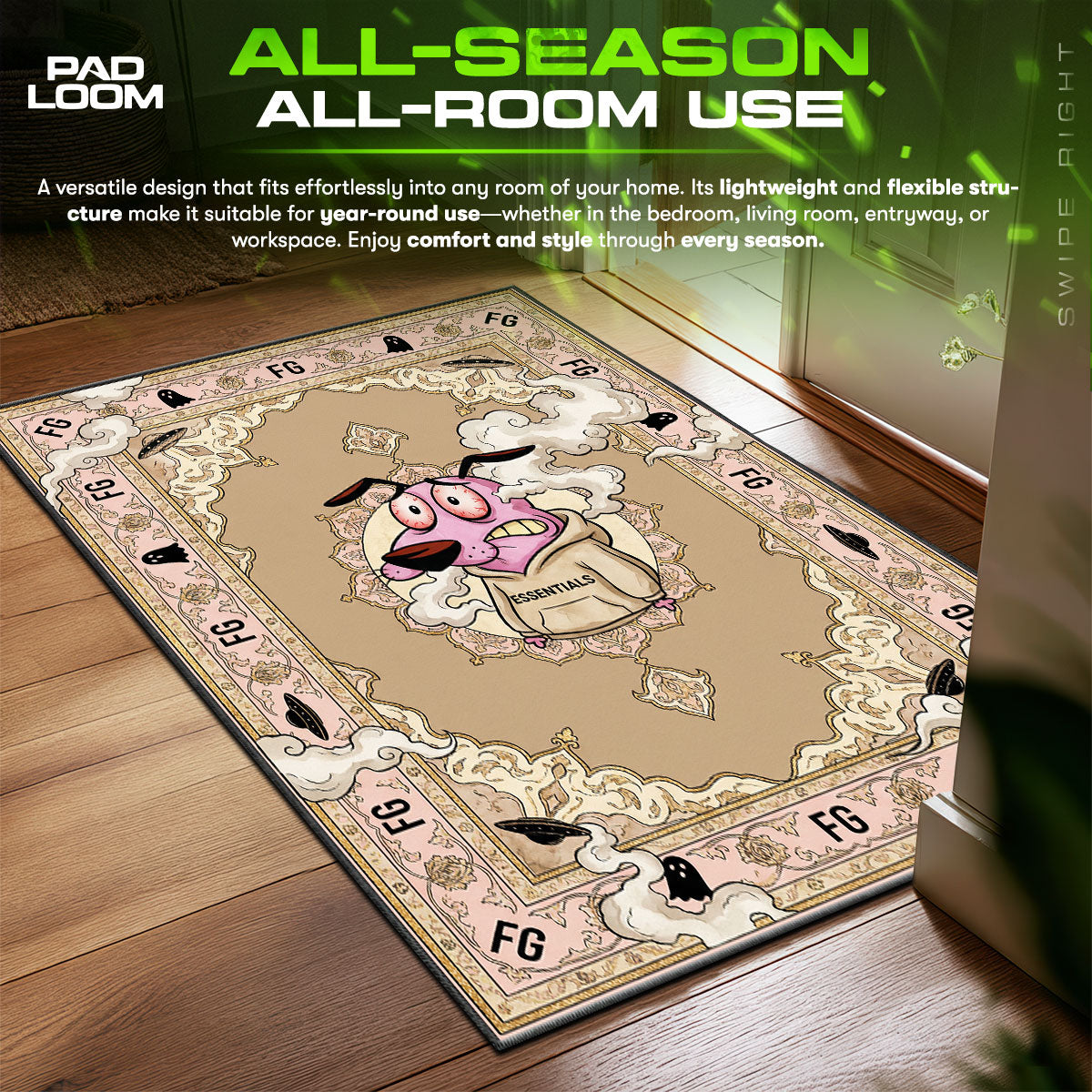 Courage Cowardly Dog Fear God Essentials Hypebeast Floor fan rug — premium quality print