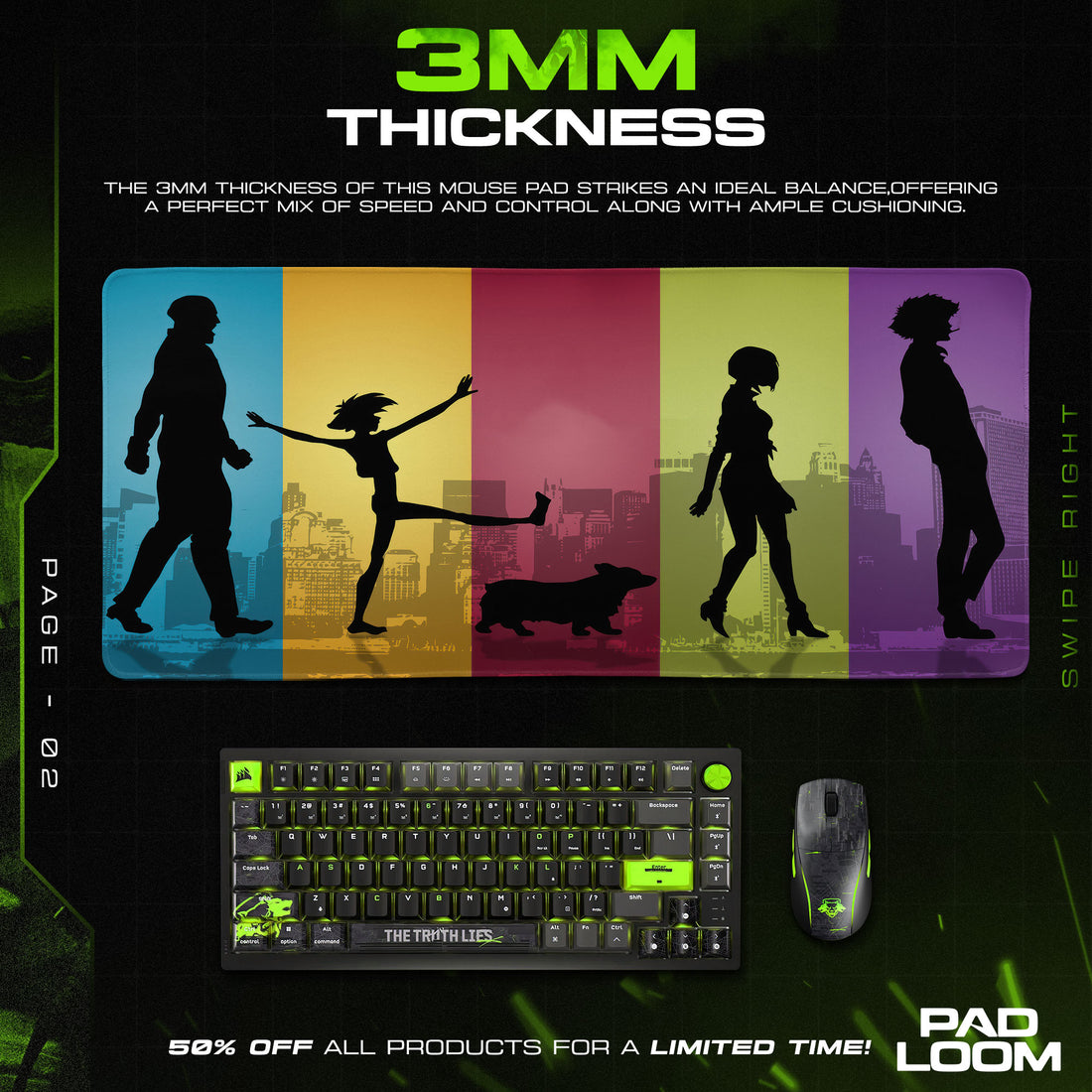 Cowboy Bebop Mouse Pad, Crew Silhouette Gaming Desk Mat