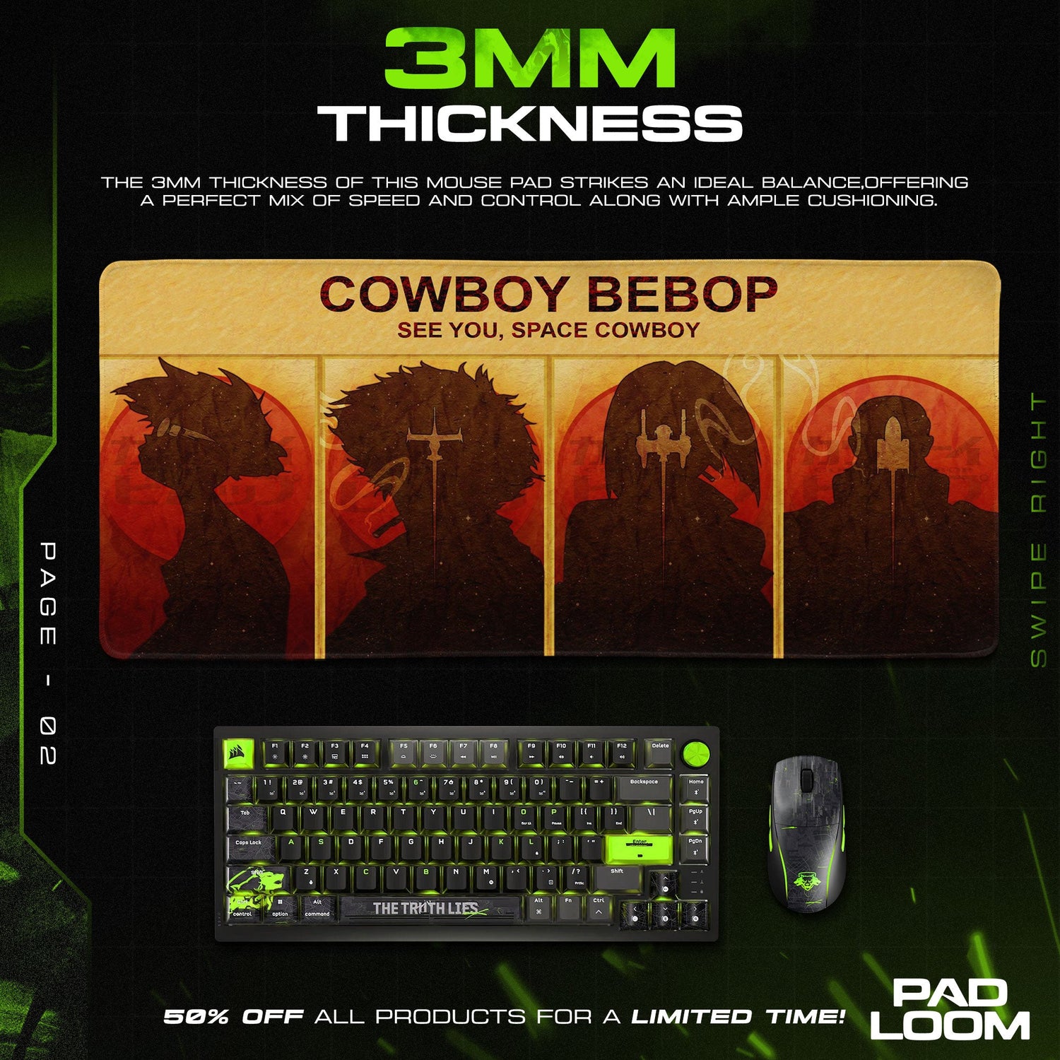 Cowboy Bebop Silhouette Art Mouse Pad, Anime Gaming Desk Mat Padloom