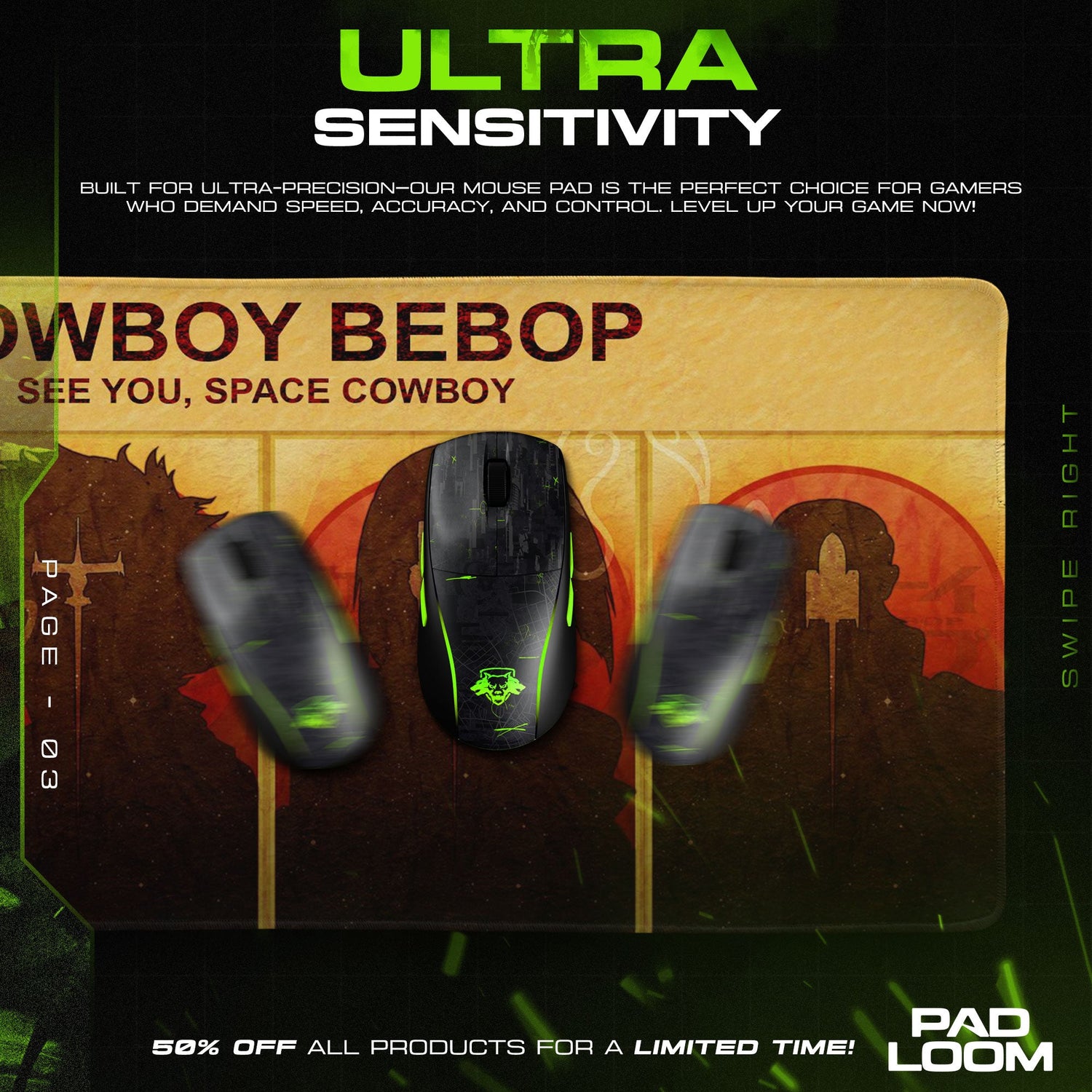 Cowboy Bebop Silhouette Art Mouse Pad, Anime Gaming Desk Mat Padloom