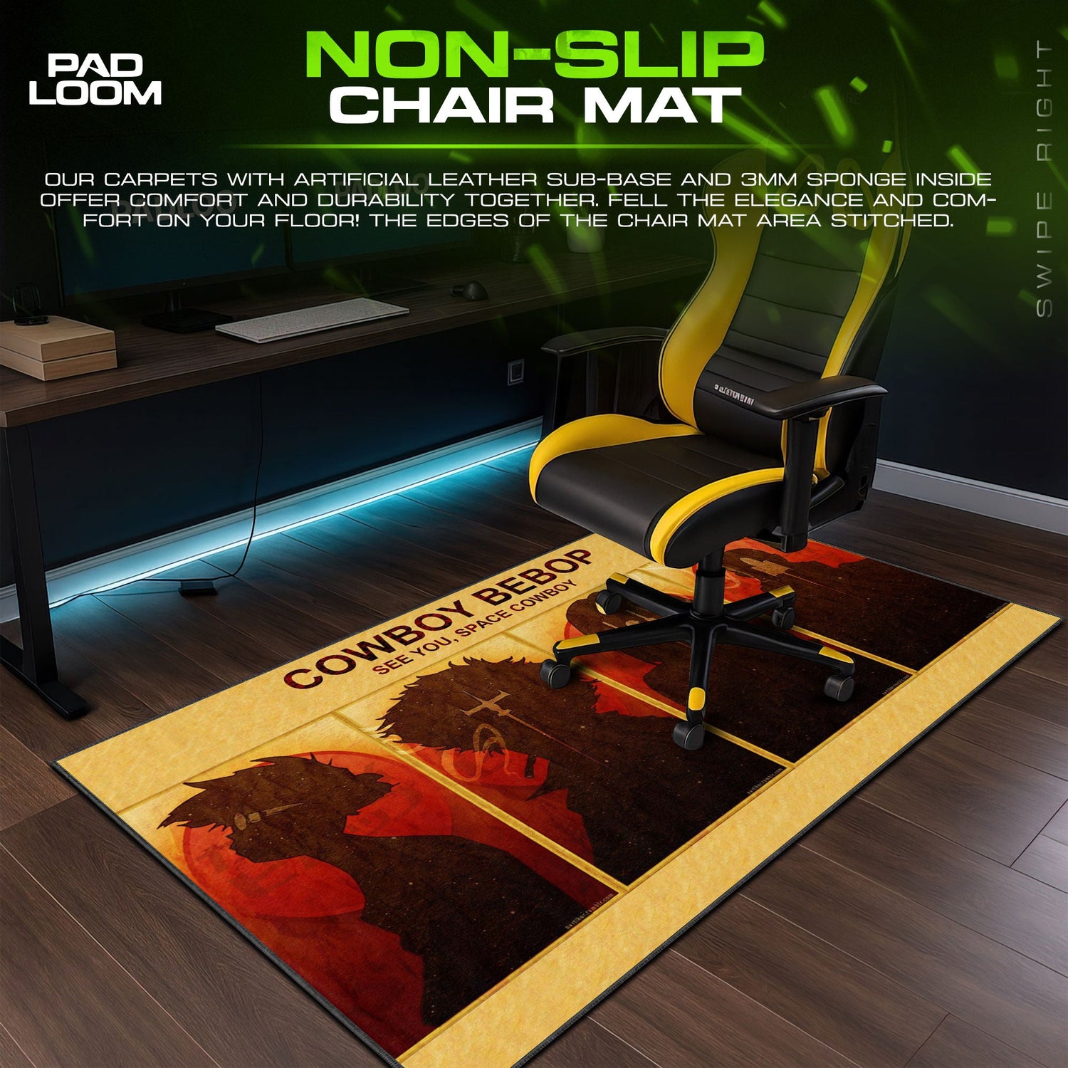 Cowboy Bebop Silhouette Art Mouse Pad, Anime Gaming Desk Mat Padloom