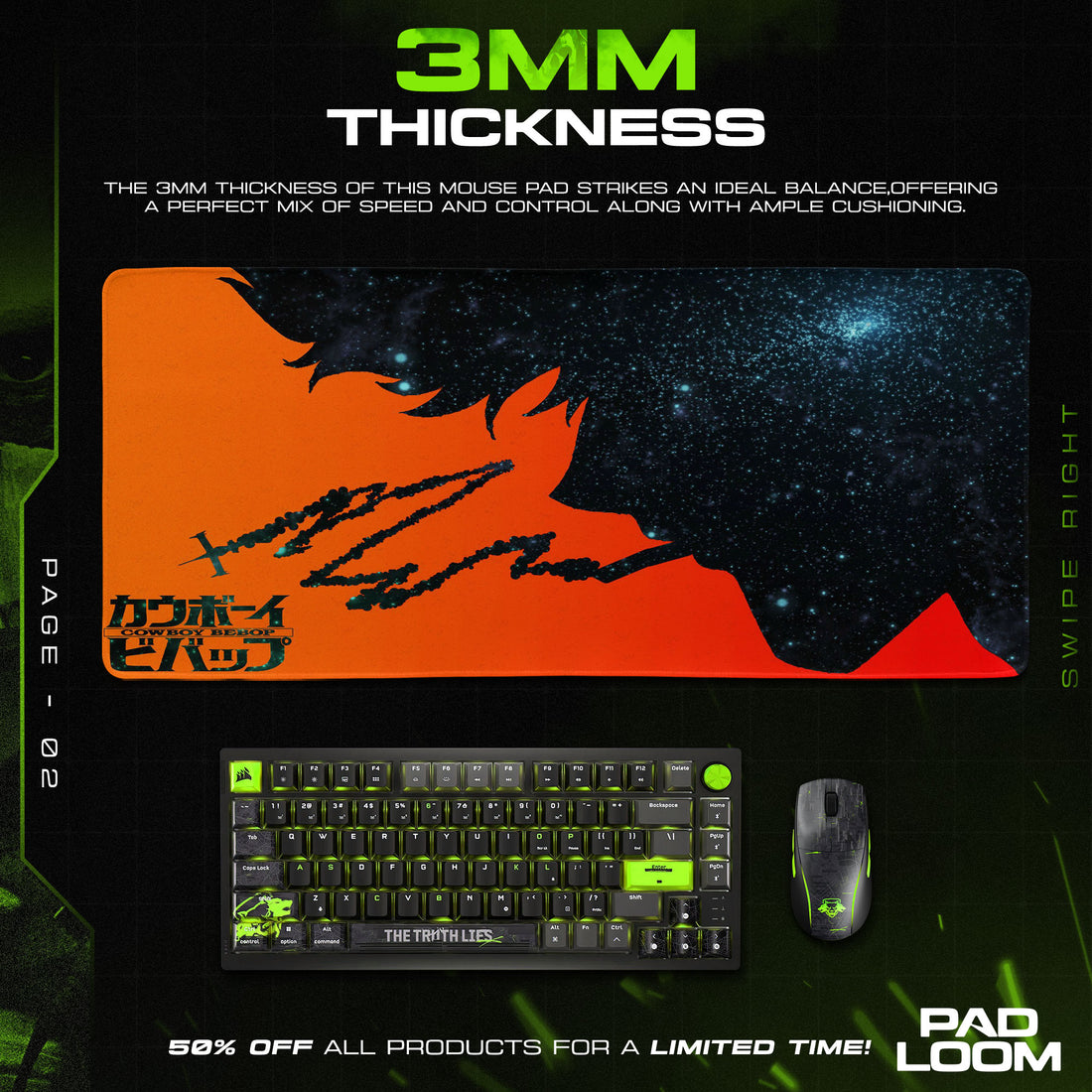Cowboy Bebop Spike Spiegel Mouse Pad, Anime Space Desk Mat
