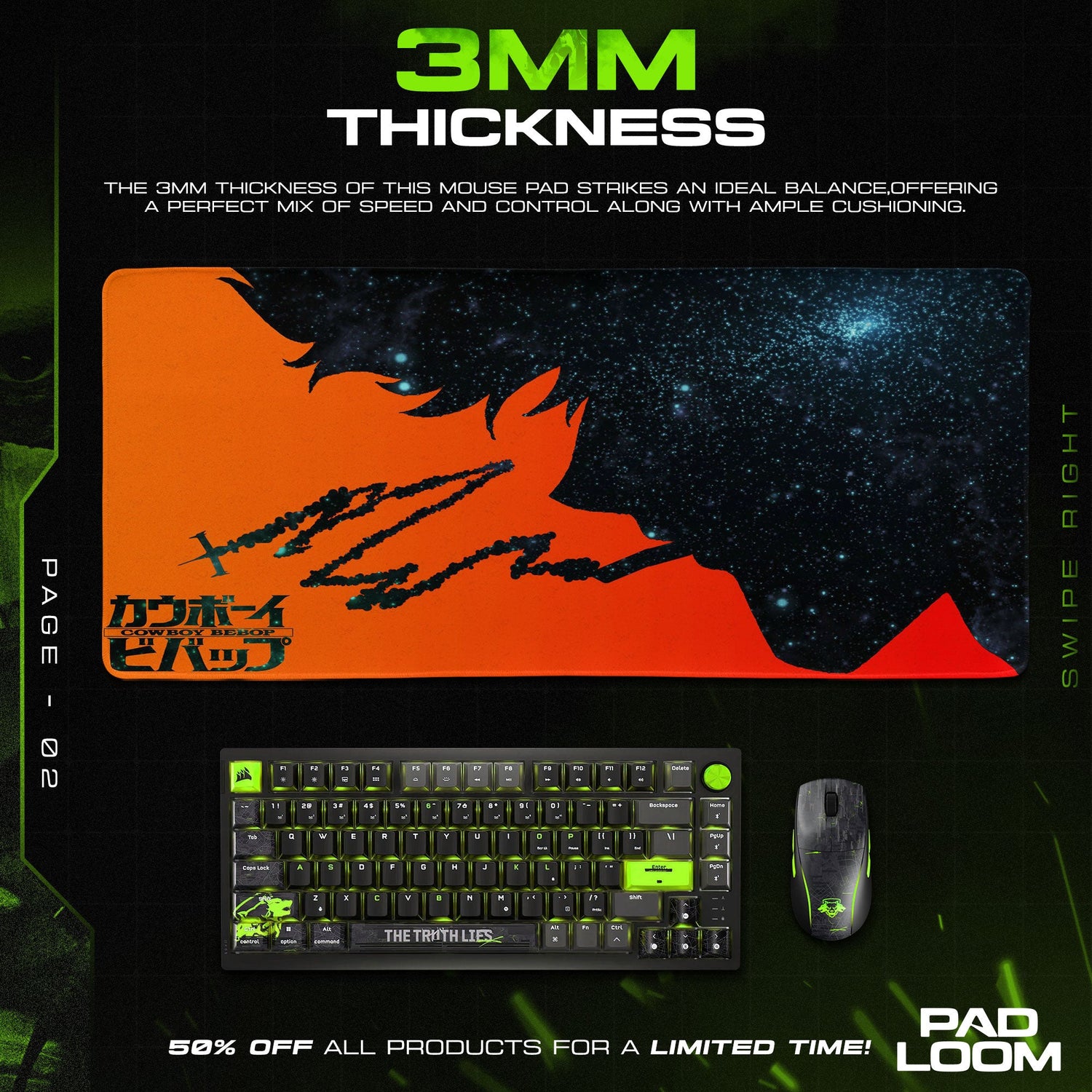 Cowboy Bebop Spike Spiegel Mouse Pad, Anime Space Desk Mat Padloom