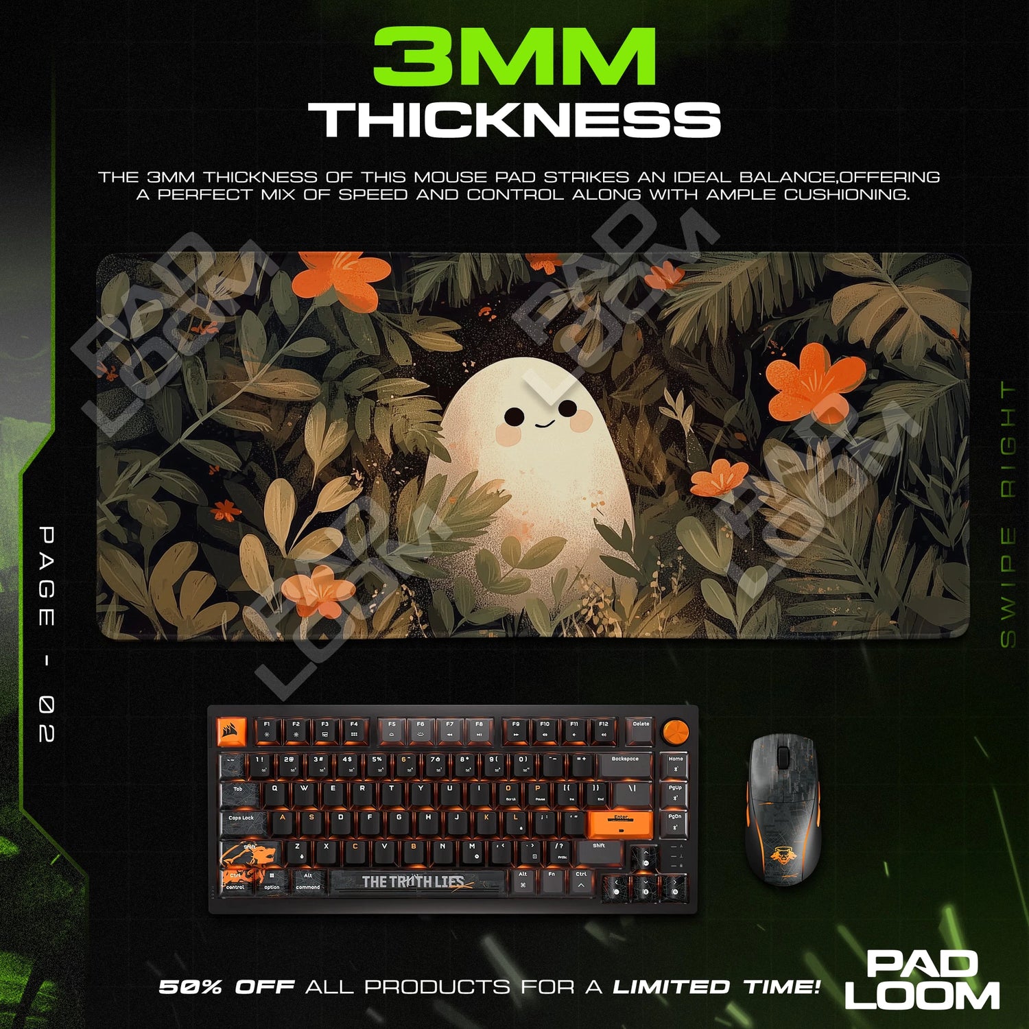 Cozy Ghost Nightbloom Mouse Pad - Kawaii Desk Mat